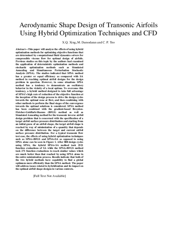 (PDF) Aerodynamic Shape Design of Transonic Airfoils Using Hybrid ...