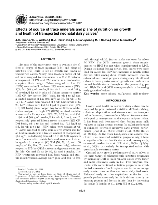 (PDF) Effects of source of trace minerals and plane of nutrition on ...