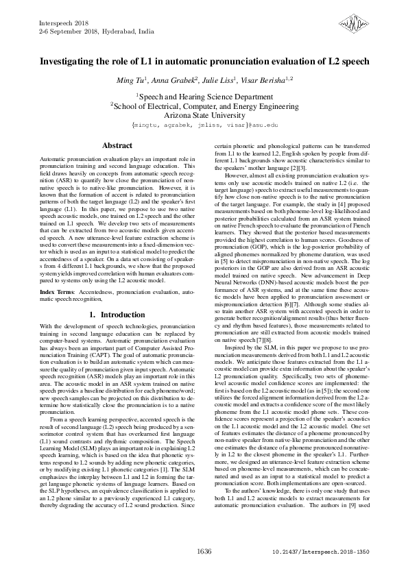 (PDF) Investigating the role of L1 in automatic pronunciation ...