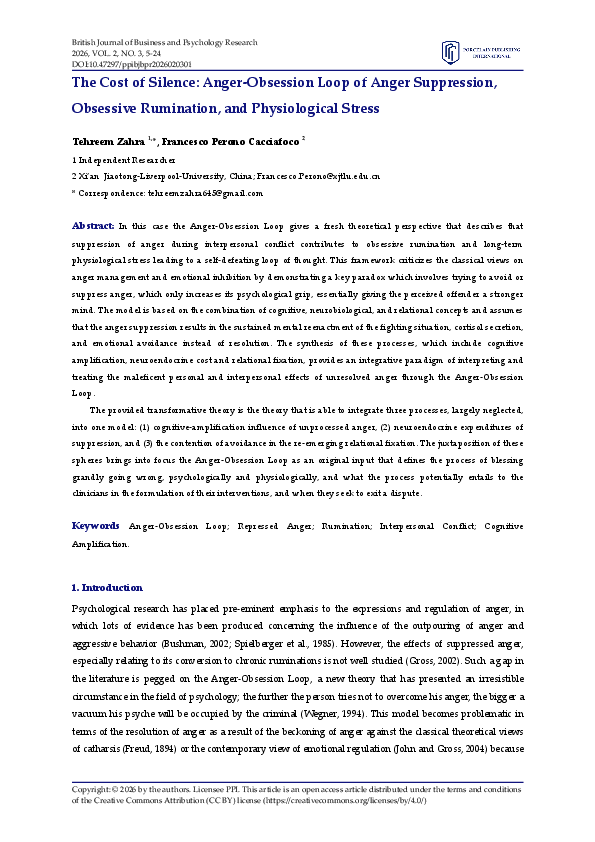 (PDF) The Cost of Silence: Anger-Obsession Loop of Anger Suppression ...