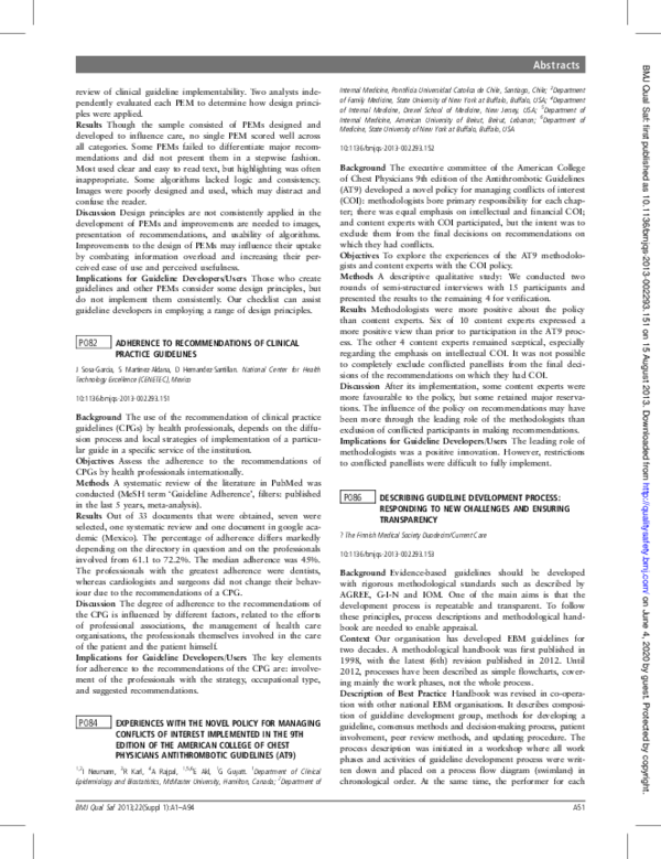 (PDF) P082 Adherence to Recommendations of Clinical Practice Guidelines