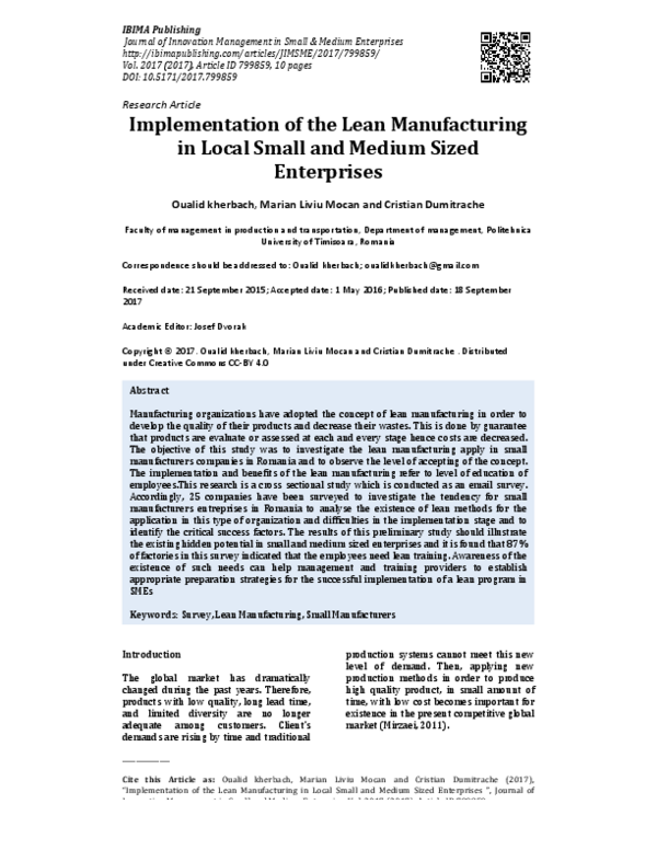 (PDF) Implementation of the Lean Manufacturing in Local Small and ...