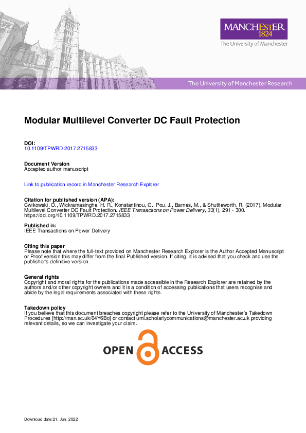 (PDF) Modular Multilevel Converter DC Fault Protection