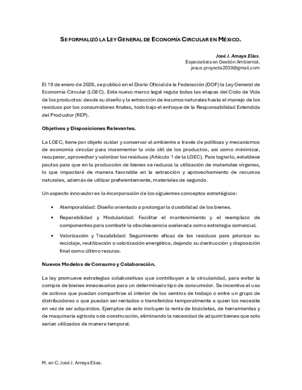 (PDF) SE FORMALIZÓ LA LEY GENERAL DE ECONOMÍA CIRCULAR EN MÉXICO