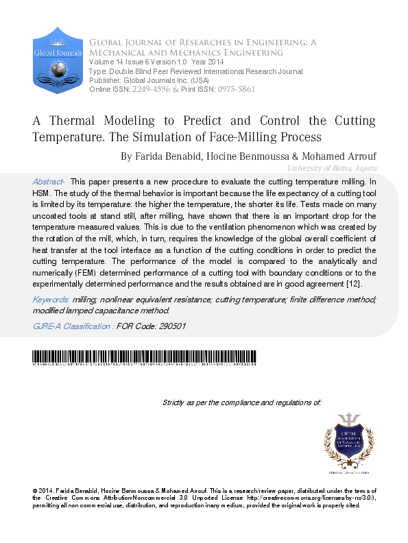 (PDF) A Thermal Modeling to Predict and Control the Cutting Temperature ...