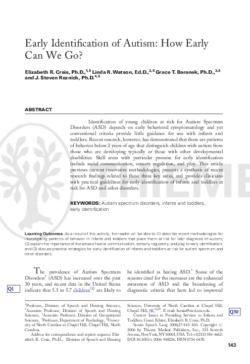 (PDF) Early Identification of Autism: How Early Can We Go?