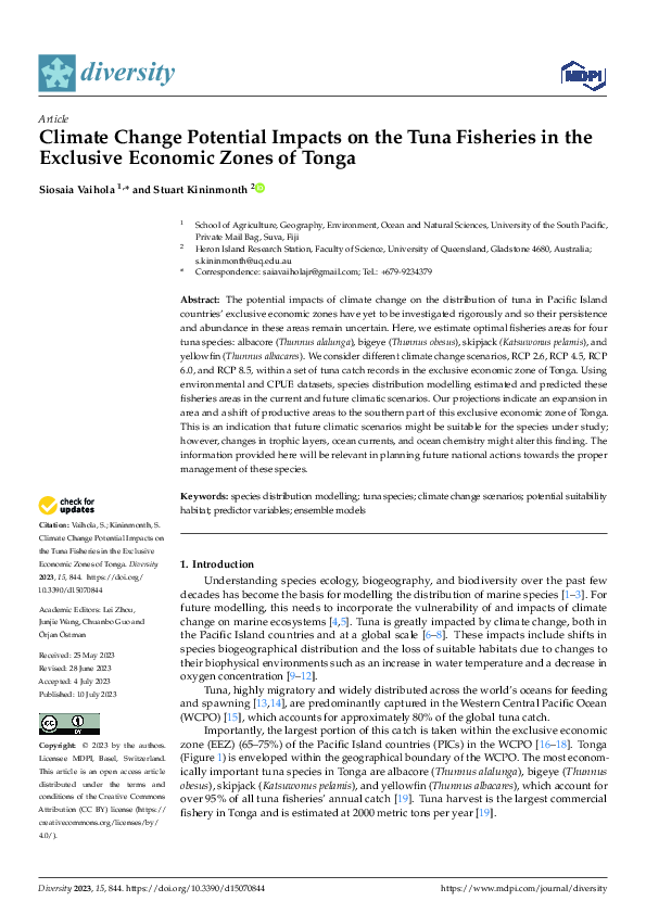 (PDF) Climate Change Potential Impacts on the Tuna Fisheries in the EEZ ...