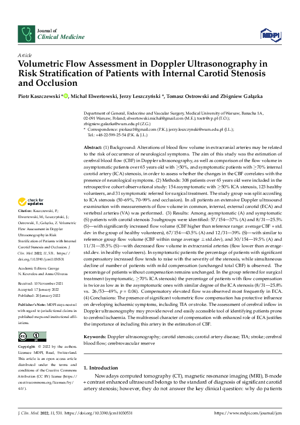 (PDF) Volumetric Flow Assessment in Doppler Ultrasonography in Risk ...