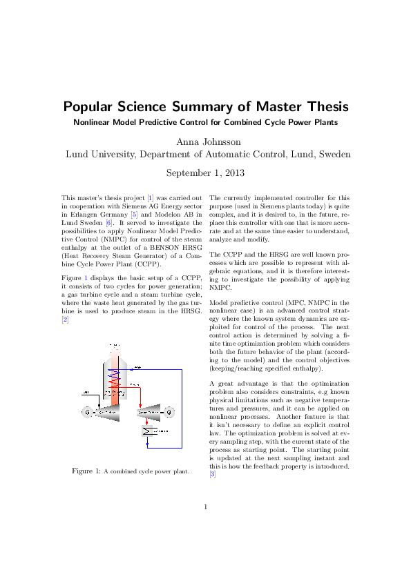 (PDF) Nonlinear model predictive control for combined cycle power plants