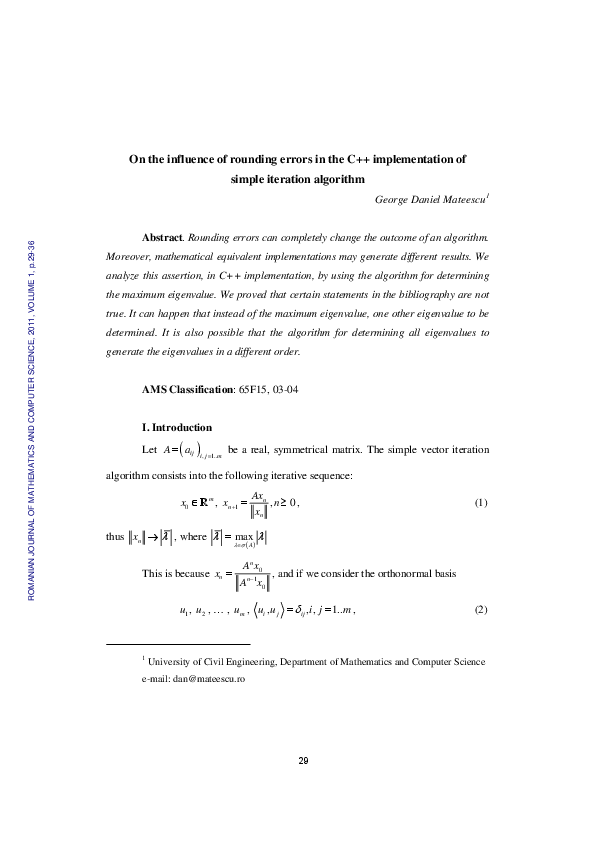 (PDF) On the influence of rounding errors in the C++ implementation of ...