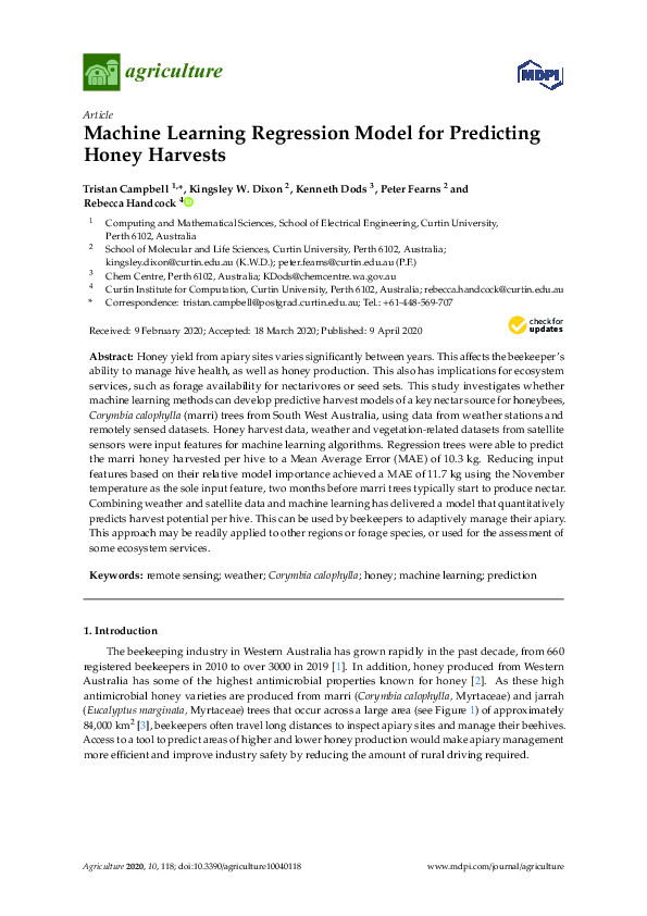 (PDF) Machine Learning Regression Model for Predicting Honey Harvests