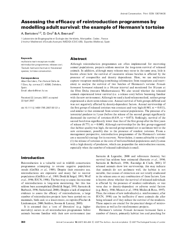(PDF) Assessing the efficacy of reintroduction programmes by modelling ...