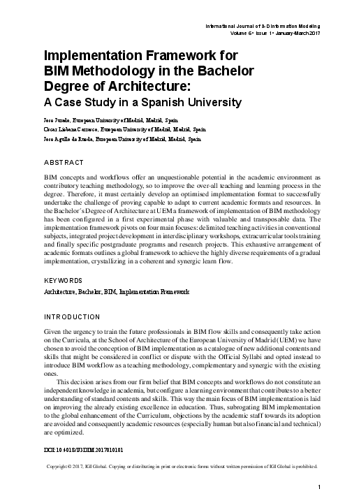(PDF) Implementation Framework for BIM Methodology in the Bachelor ...