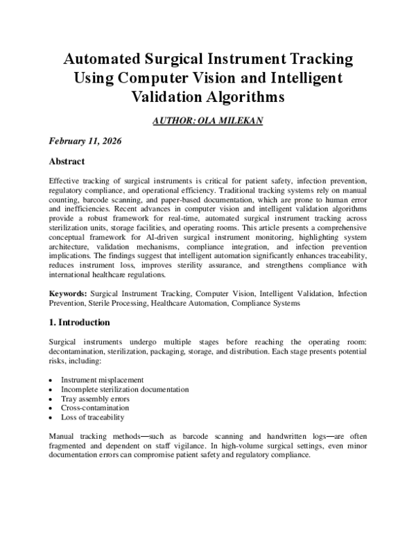 (PDF) Automated Surgical Instrument Tracking Using Computer Vision and ...
