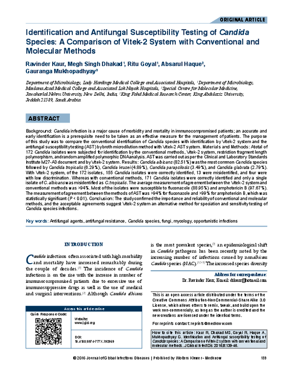 (PDF) Identification and Antifungal susceptibility testing of Candida ...