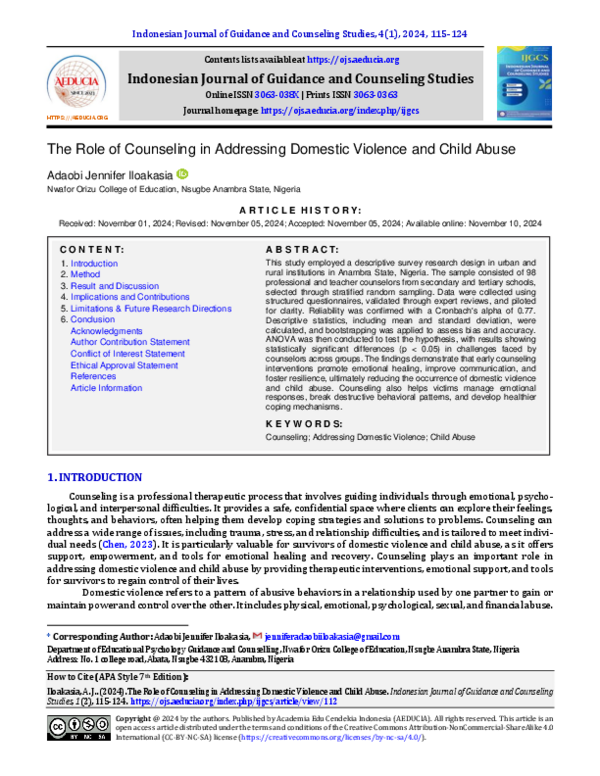 (PDF) The Role of Counseling in Addressing Domestic Violence and Child ...
