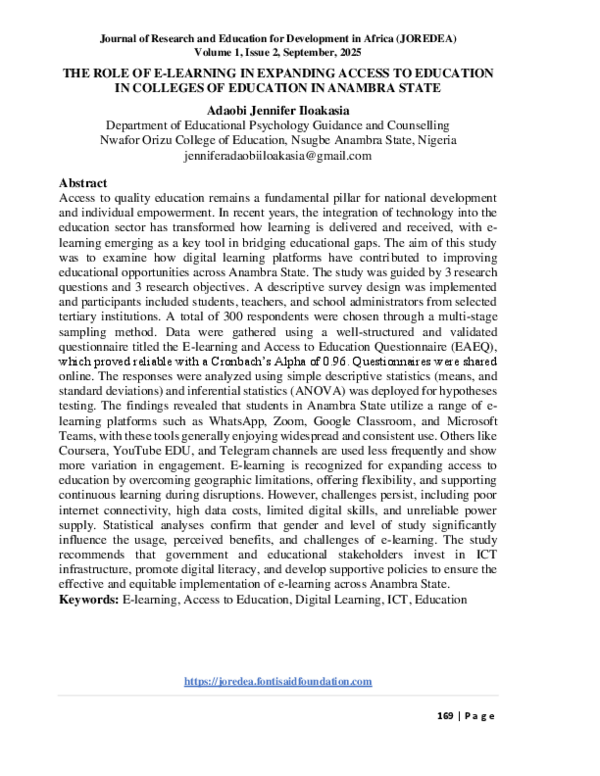 (PDF) THE ROLE OF E-LEARNING IN EXPANDING ACCESS TO EDUCATION IN ...