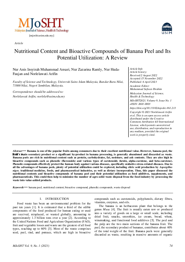 (PDF) Nutritional Content and Bioactive Compounds of Banana Peel and ...