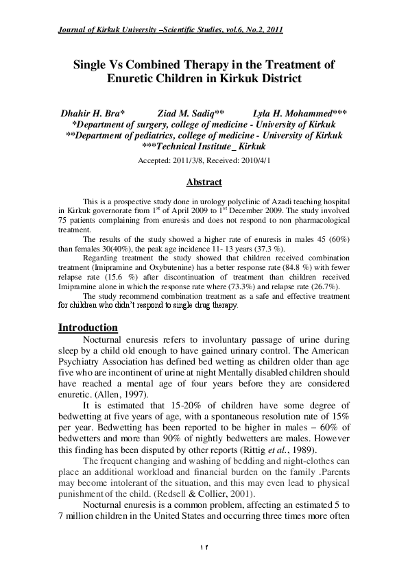 (PDF) Single Vs Combined Therapy in the Treatment of Enuretic Children ...