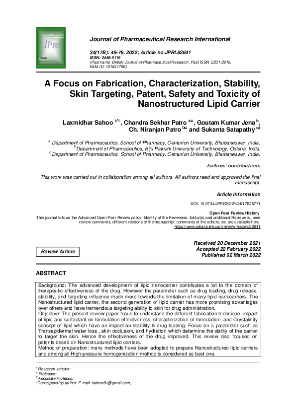 (PDF) A Focus on Fabrication, Characterization, Stability, Skin ...