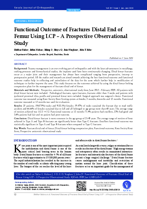(PDF) Functional Outcome of Fractures Distal End of Femur Using LCP – A ...