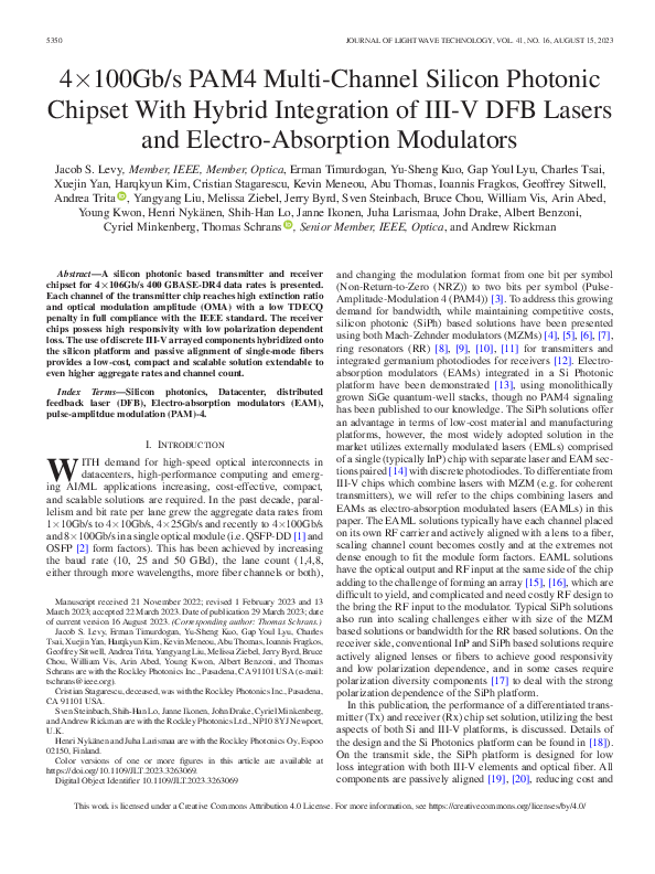 (PDF) 4×100Gb/s PAM4 Multi-Channel Silicon Photonic Chipset With Hybrid ...