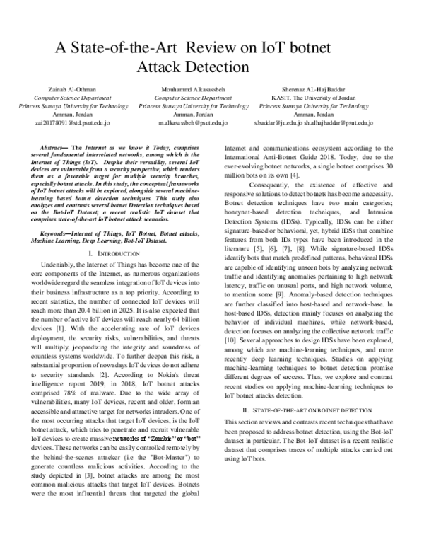 (PDF) A State-of-the-Art Review on IoT botnet Attack Detection