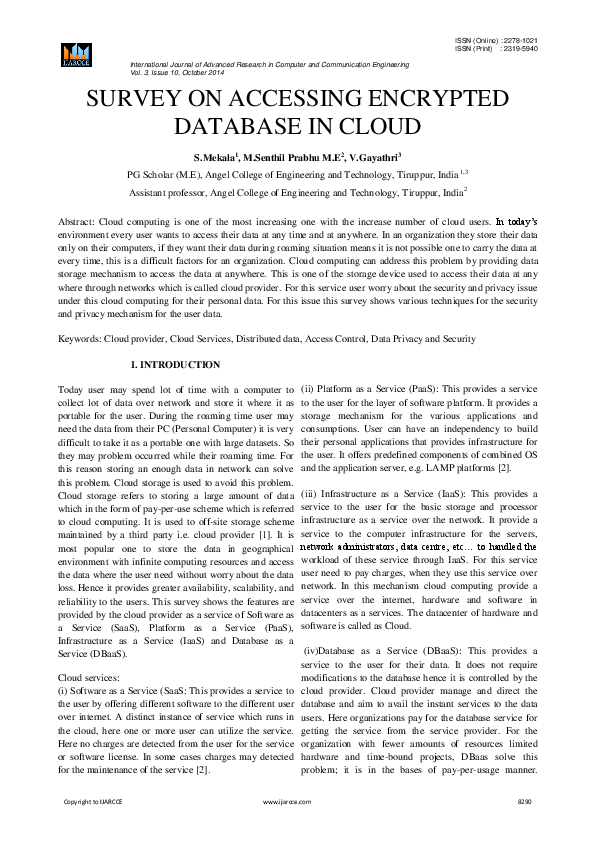 (PDF) Survey on Accessing Encrypted Database in Cloud