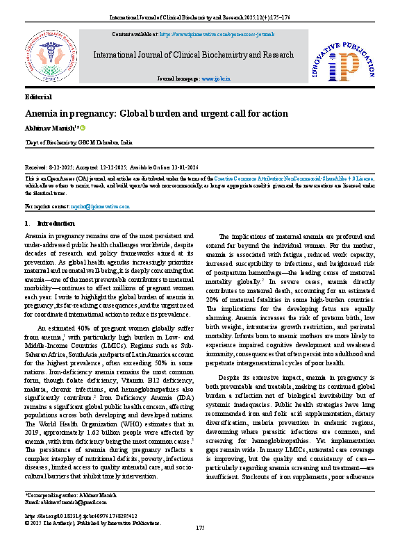 (PDF) Anemia in pregnancy: Global burden and urgent call for action