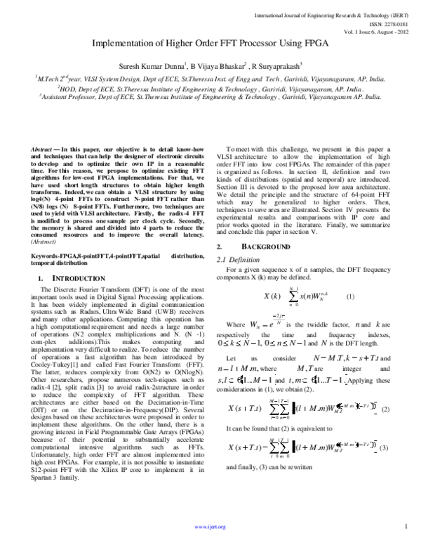 (PDF) Implementation of Higher Order FFT Processor Using FPGA