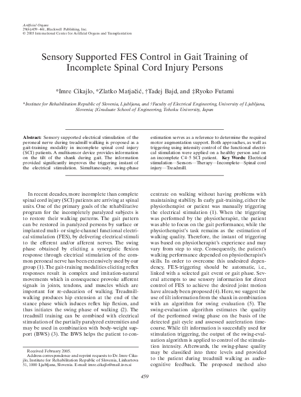 (PDF) Sensory Supported FES Control in Gait Training of Incomplete ...