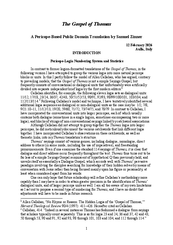 (PDF) The Gospel of Thomas A Pericope-Based Public Domain Translation ...