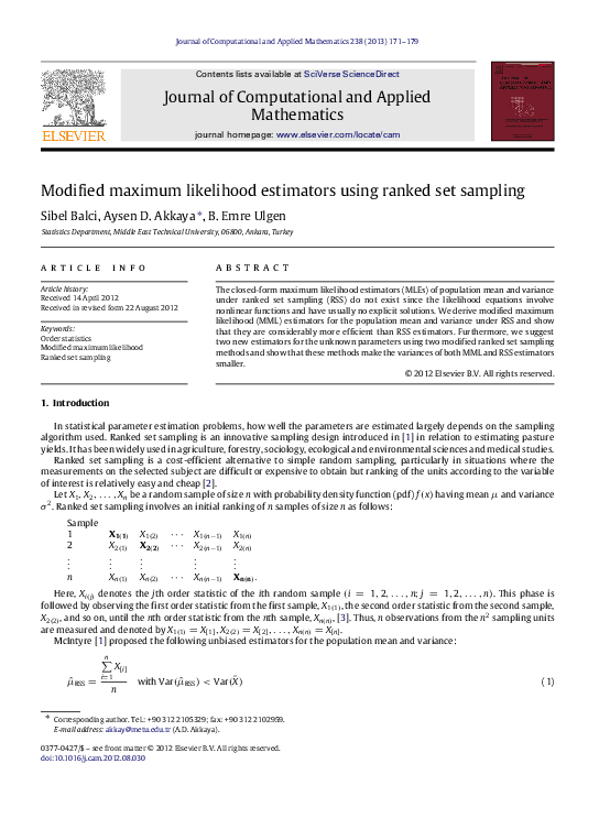 (PDF) Modified maximum likelihood estimators using ranked set sampling