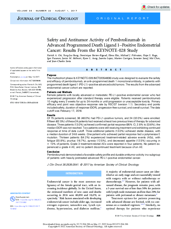 (PDF) Safety and Antitumor Activity of Pembrolizumab in Advanced ...