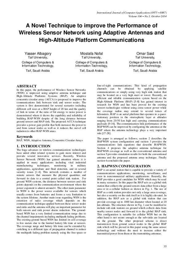 (PDF) A Novel Technique to improve the Performance of Wireless Sensor ...