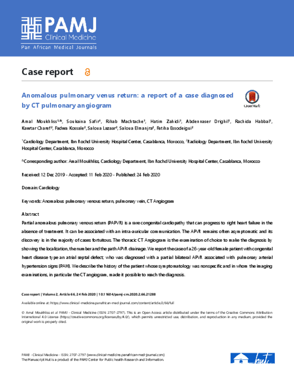 (PDF) Anomalous pulmonary venus return: a report of a case diagnosed by ...
