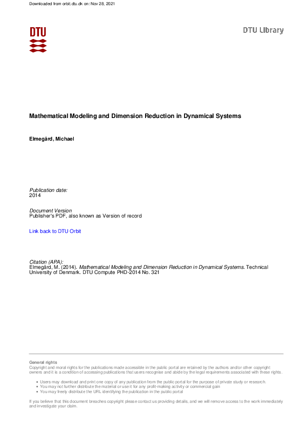 (PDF) Mathematical Modeling and Dimension Reduction in Dynamical Systems