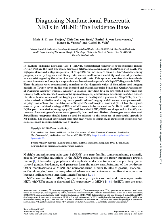 (PDF) Diagnosing Nonfunctional Pancreatic NETs in MEN1: The Evidence Base