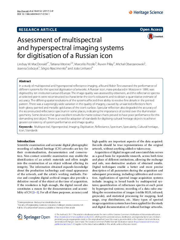 (PDF) Assessment of multispectral and hyperspectral imaging systems for ...