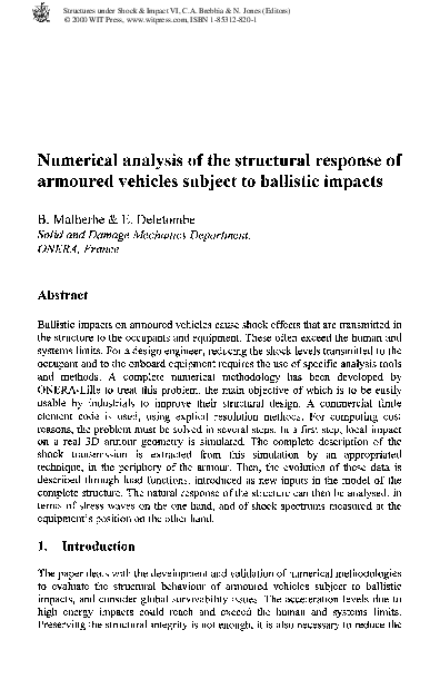 (PDF) Numerical analysis of the structural response of armoured ...