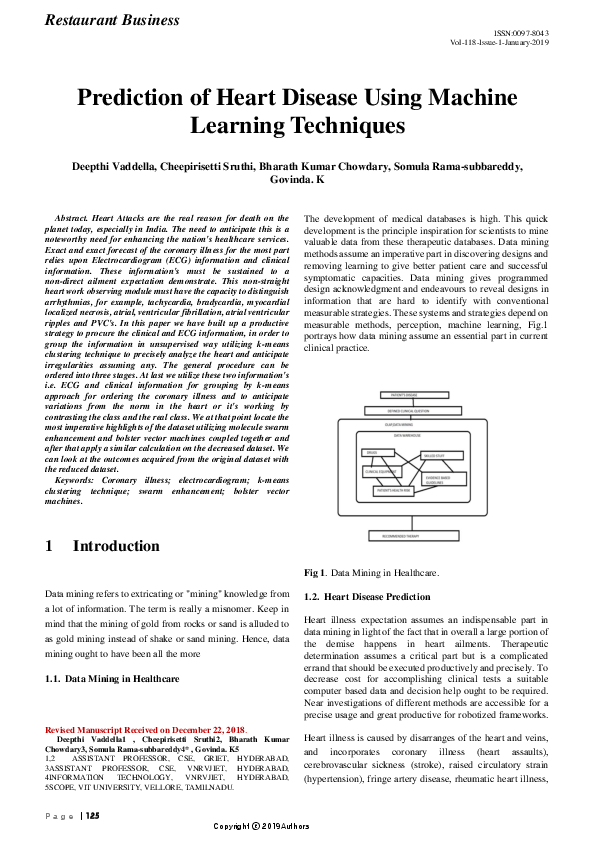 (PDF) Prediction of Heart Disease Using Machine Learning Techniques