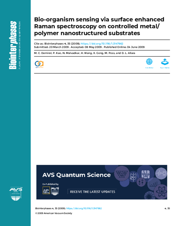 (PDF) Bio-organism sensing via surface enhanced Raman spectroscopy on ...