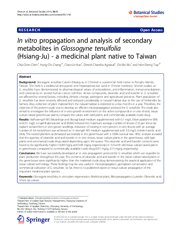 (PDF) In vitro propagation and analysis of secondary metabolites in ...