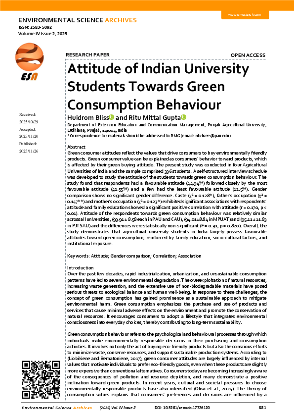 (PDF) Attitude of Indian University Students Towards Green Consumption ...