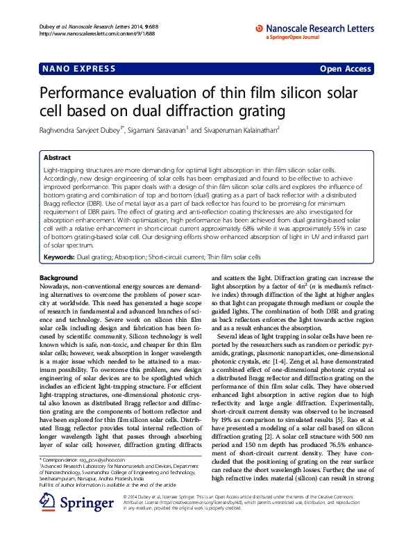 (PDF) Performance evaluation of thin film silicon solar cell based on ...