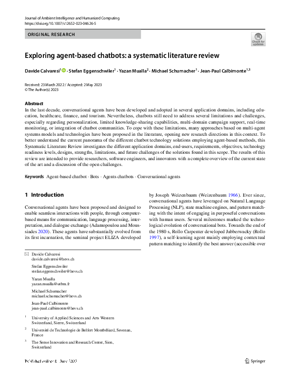 (PDF) Exploring agent-based chatbots: a systematic literature review