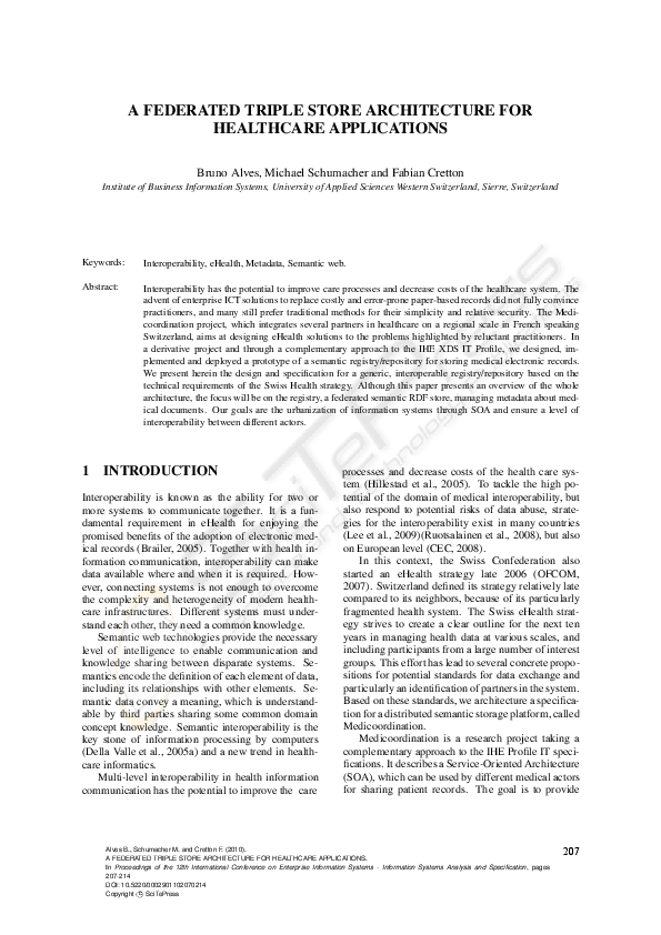 (PDF) A Federated Triple Store Architecture for Healthcare Applications