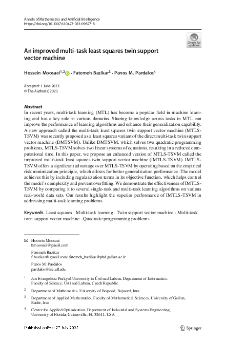 (PDF) An improved multi-task least squares twin support vector machine