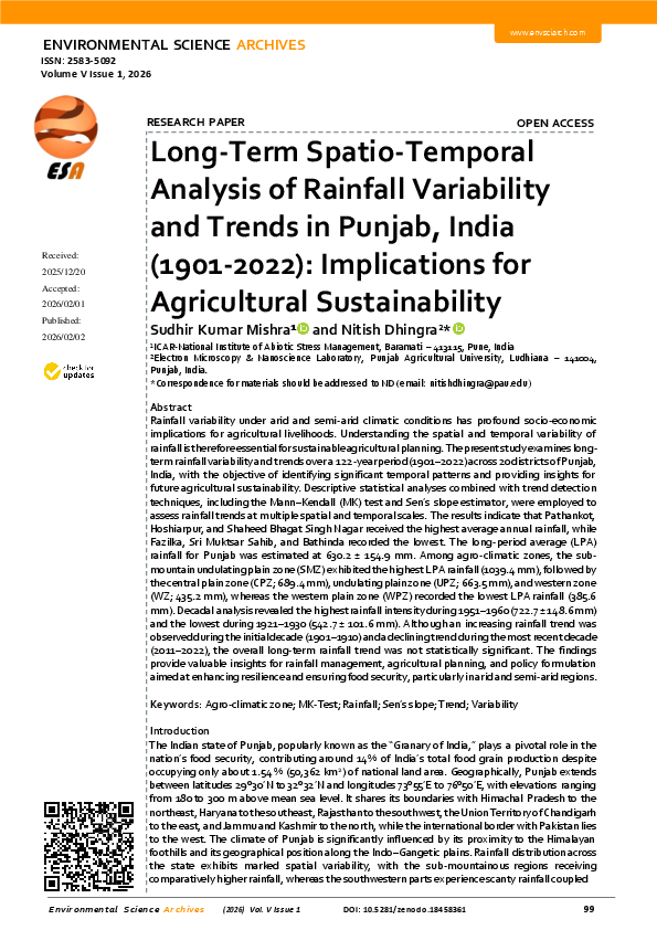 (PDF) Long-Term Spatio-Temporal Analysis of Rainfall Variability and ...