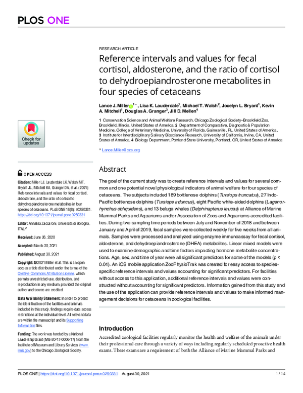 (PDF) Reference intervals and values for fecal cortisol, aldosterone ...